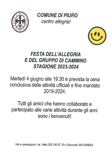 Al momento stai visualizzando PIURO: Festa dell’Allegria e del Gruppo di Cammino stagione 2023-2024